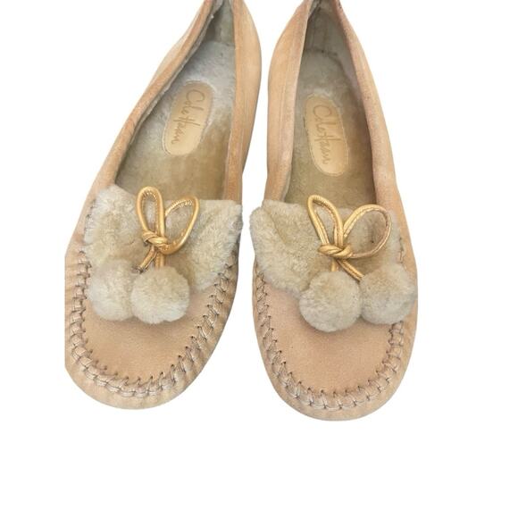 Cole Haan Women's Tan Leather Suede Shearling Moccasins Flats Size 8.5 - Picture 5 of 7